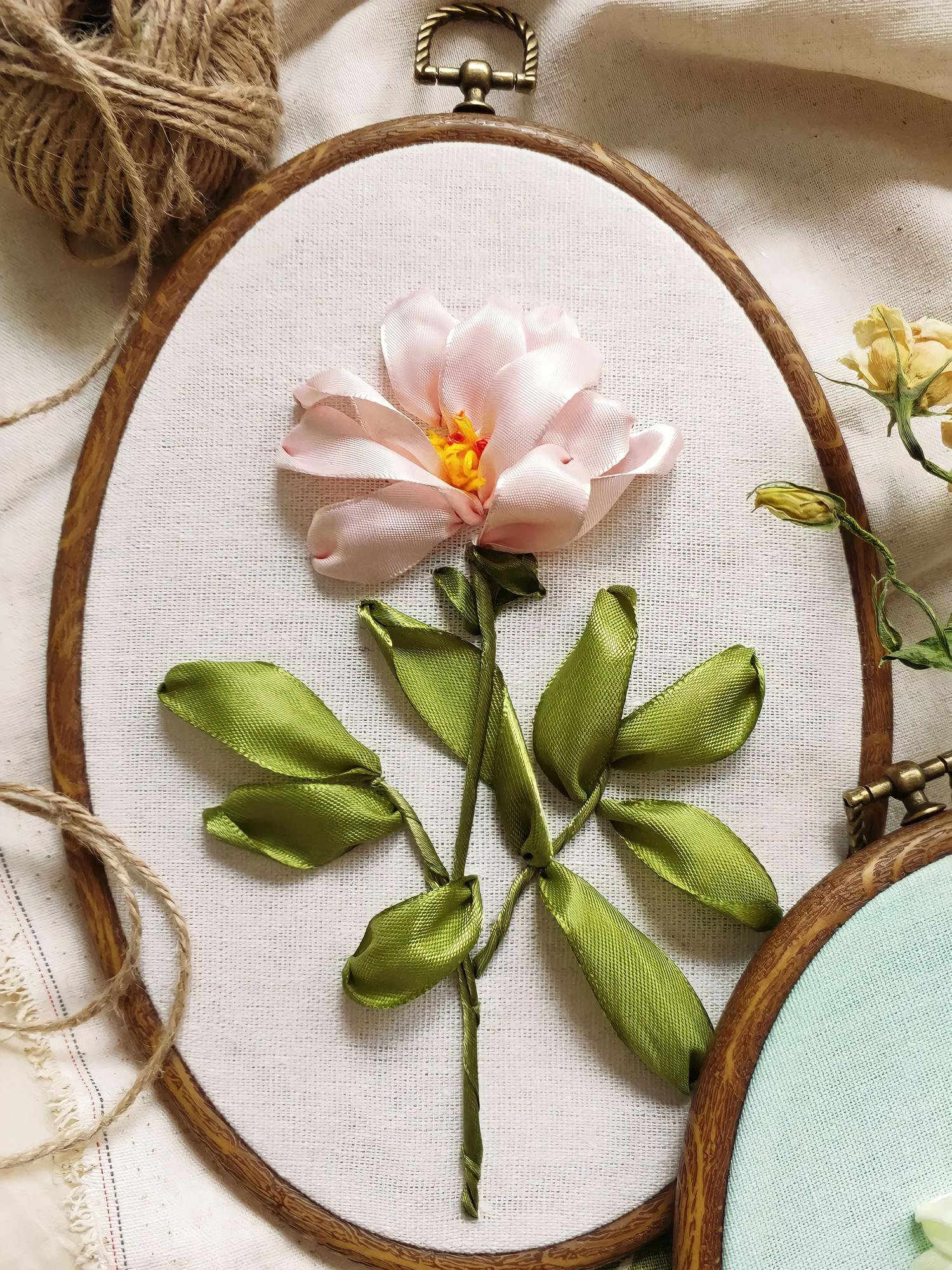 embroidered botanical panel on cream fabric